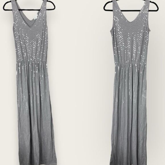 Garnet Hill sequin grey gray silver maxi dress - Picture 3 of 6